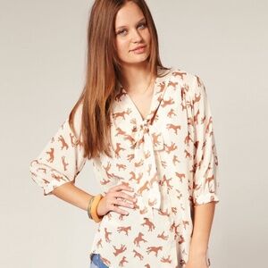 NWT! Rare! ASOS Horse Print Bow Blouse US 6 UK 10